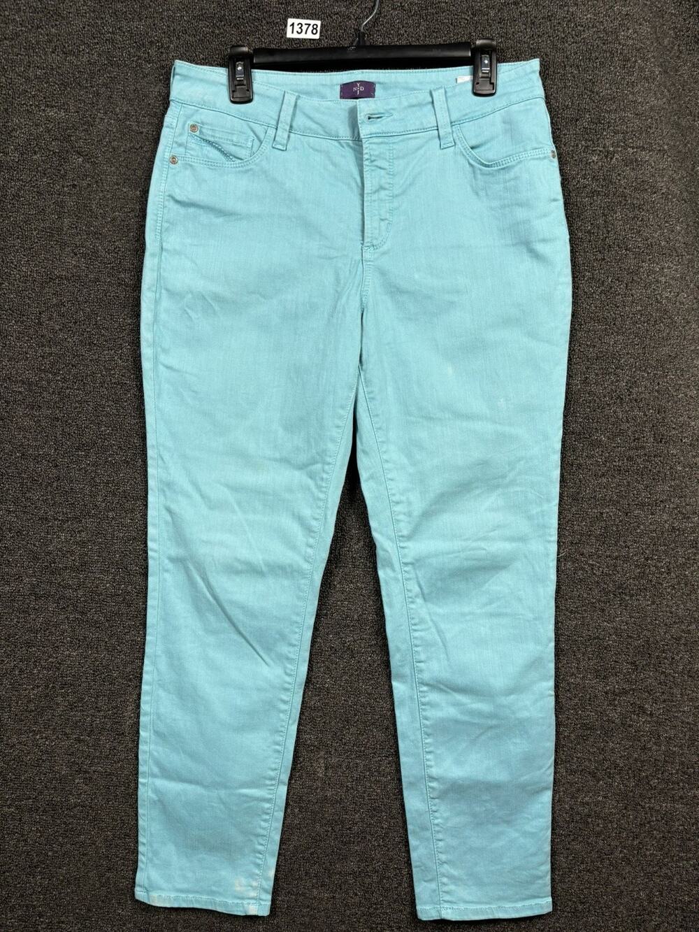 NYDJ Jeans Ankle Skinny Jeans Womens 10 Turquoise Mid Rise Stretch Denim *READ
